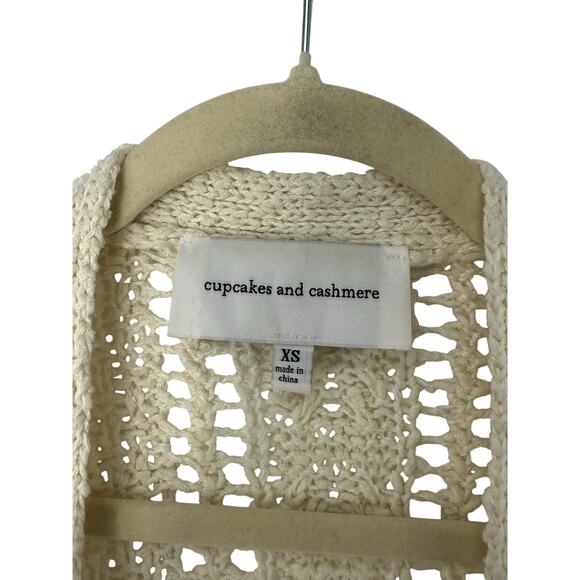 Cupcakes and Cashmere Open Knit Fringe Cardigan XS Boho Coastal Grandma - Picture 3 of 7